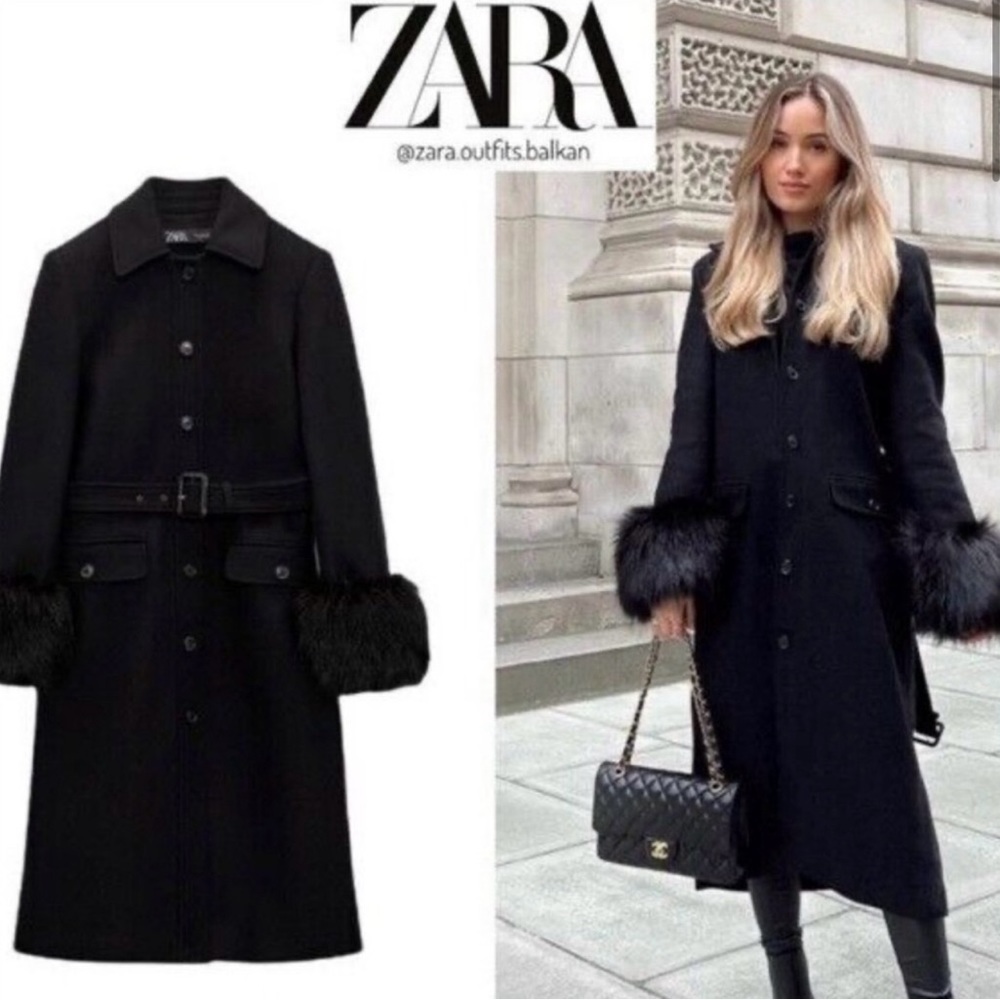 Zara belted fitted wool blend coat